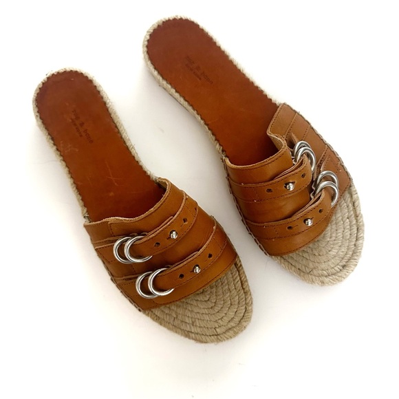 The Rag & Bone Jules Espadrille Slide Sandal Cognac Tan Size 38 / 8 NEW - Picture 2 of 10